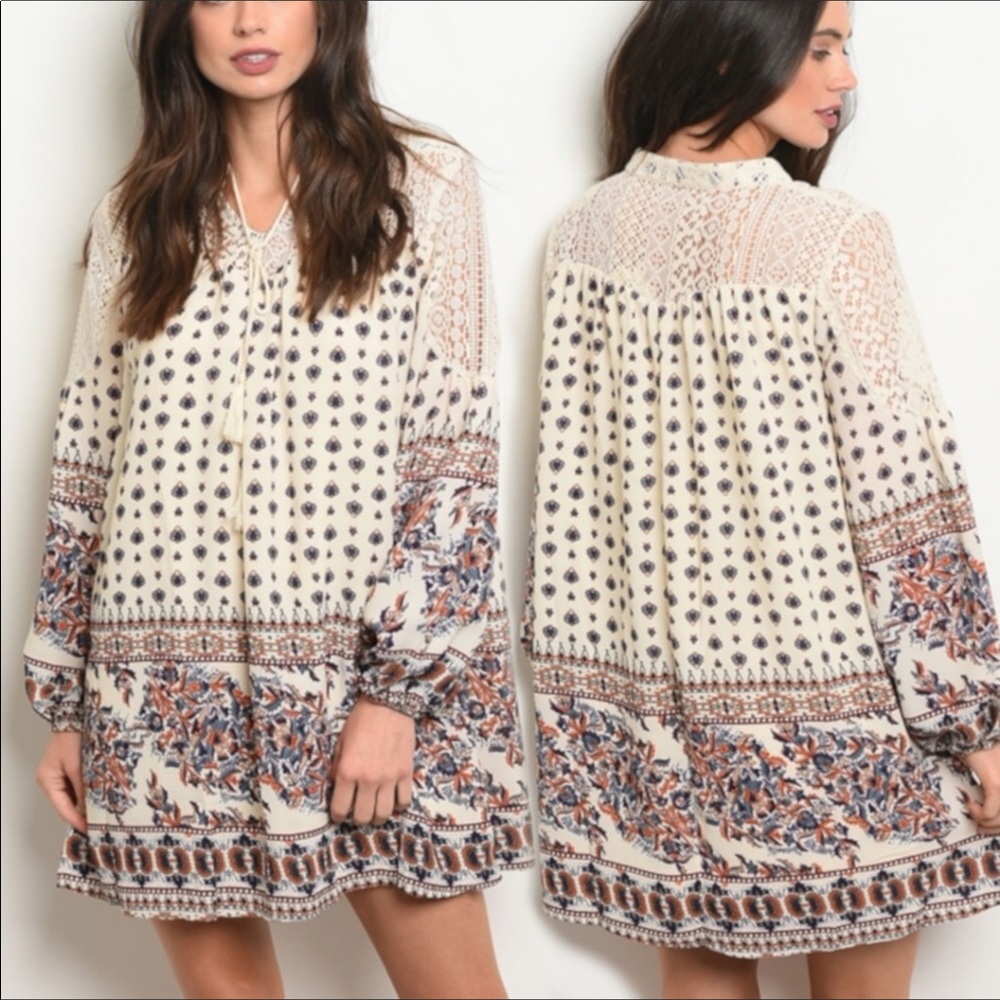 Bohemian Crochet Lace Shoulders Dress! - LARGE